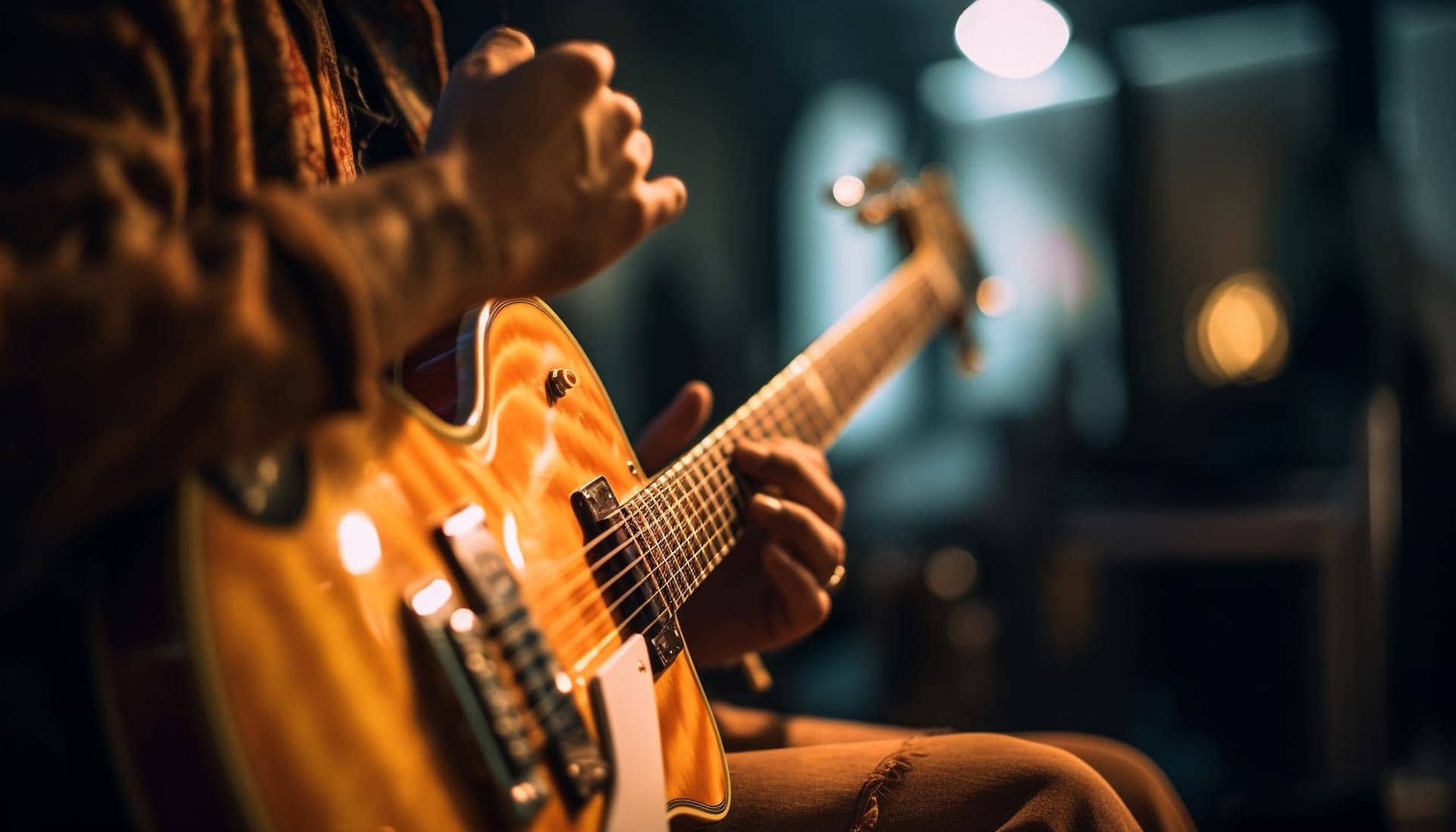 young guitarist plucking strings acoustic guitar generated by ai